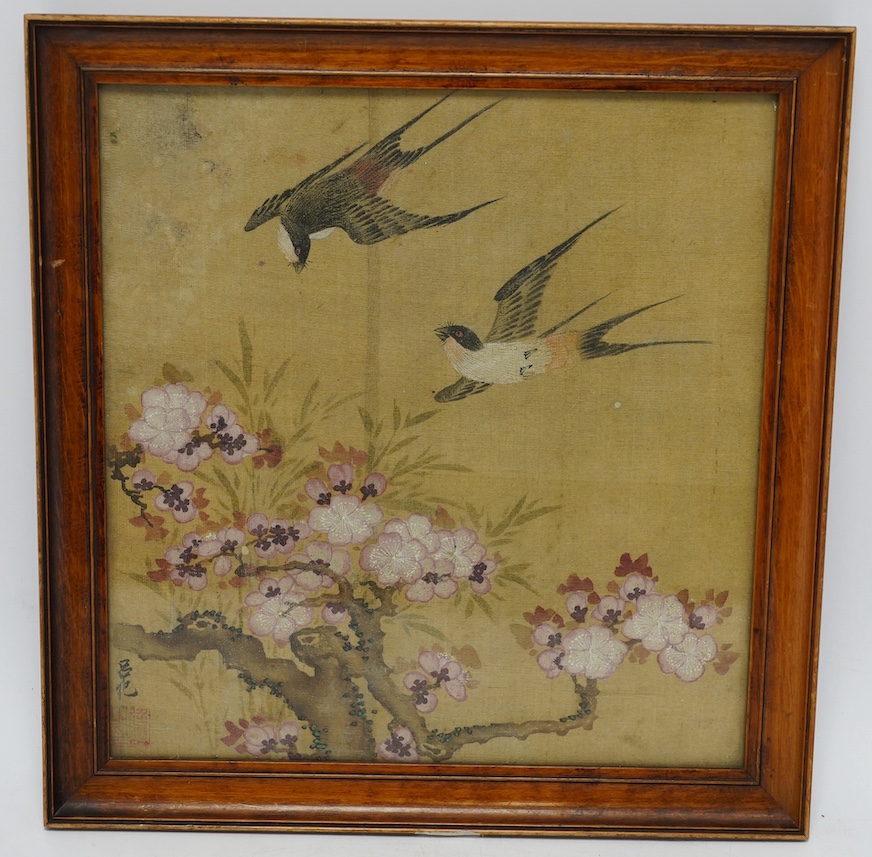 Two Chinese framed paintings on silk, largest 25.5 x 24cm. Condition - fair